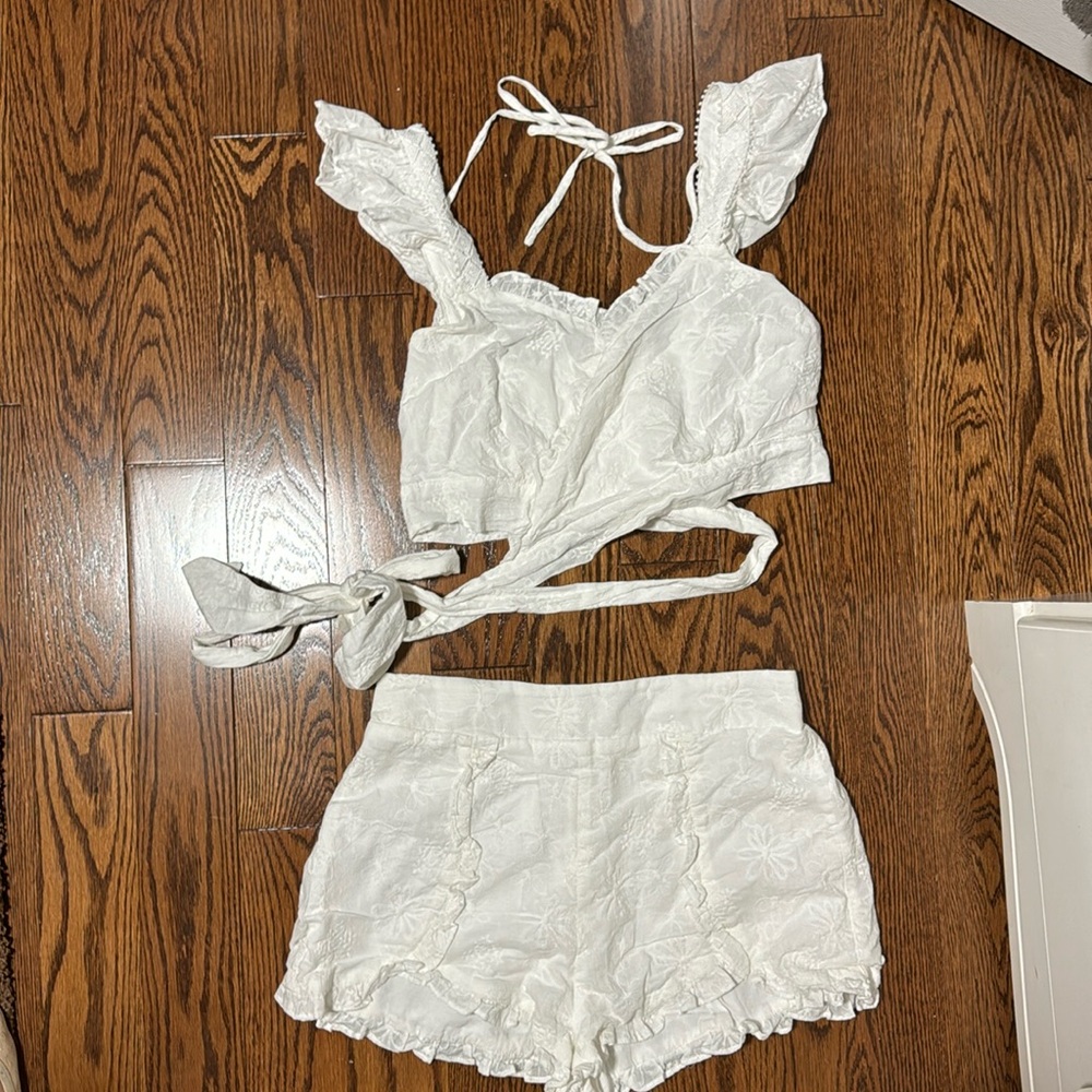Whiteroom + Cactus White Shorts and Crop Top Set. Size: Medium.
